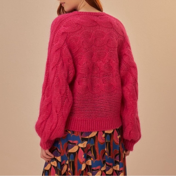 NWT Farm Rio Maxi Cable Chunky Knit Sweater Pink Medium M Spring Layering Topper - Picture 8 of 11